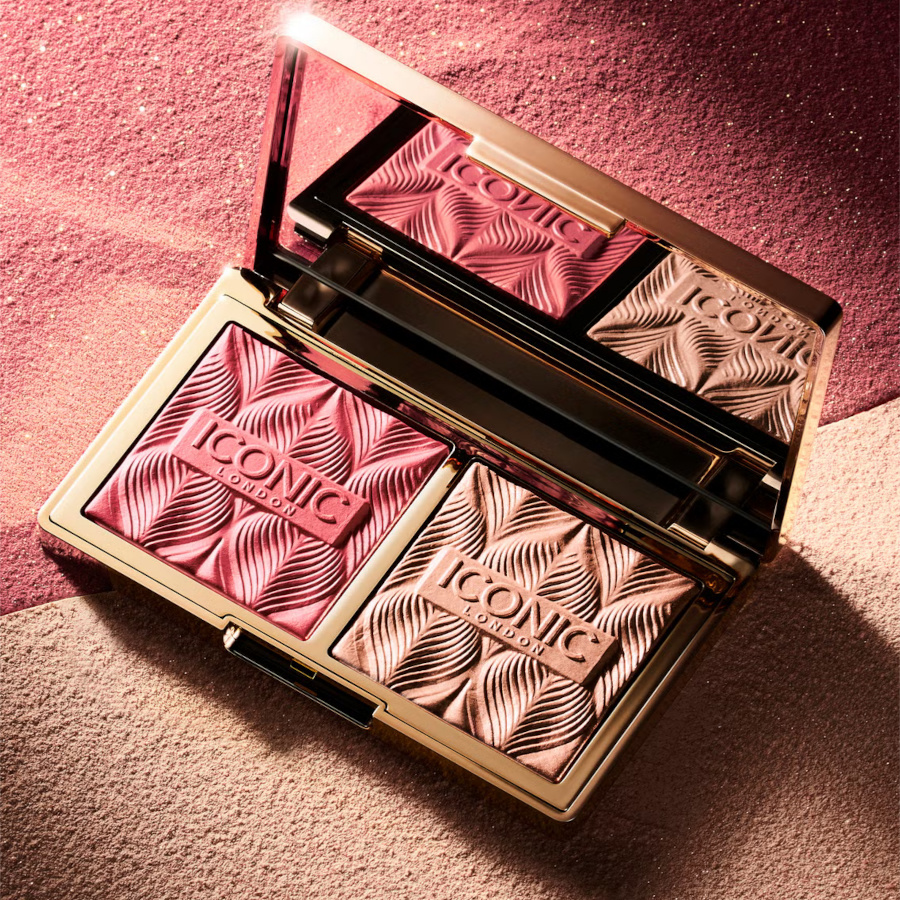 Румяна и хайлайтер ICONIC London Silk Glow Duo - Rose Glow в футляре с зеркалом